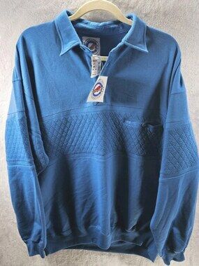 Vintage 90s Greenline International Polo Sweatshirt Blue Diamond Quilted Sz 1XB